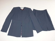 Jones New York Women's Blazer Skirt Suit Size 4 / 6 Grayish Blue Above Knee JNY