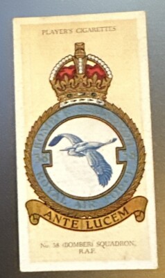 1939 Player's RAF Badges #26 No Motto Back 38 Bomber Squadron (26-00)