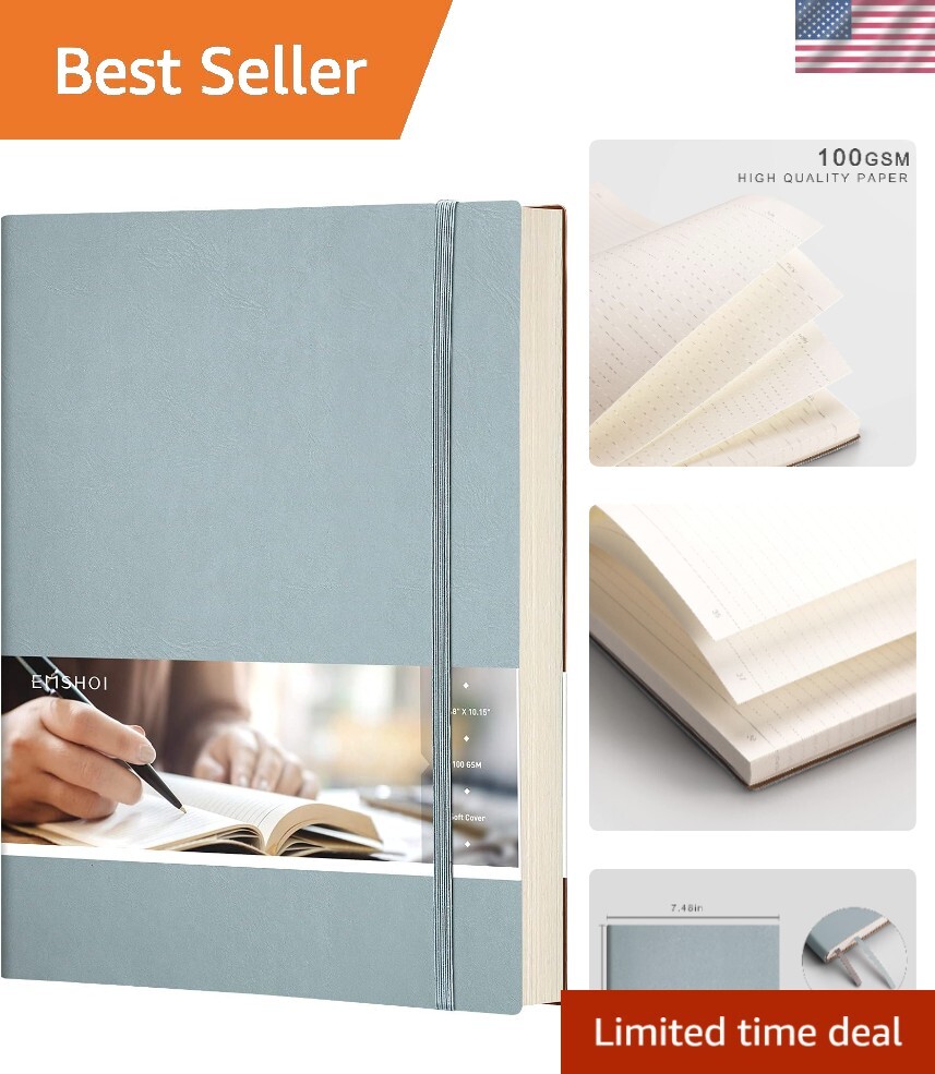 B5 College Ruled Thick Leather Journal Notebook with Free Stickers-image