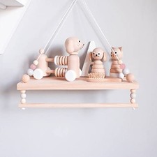 Macrame Wall Hanging Shelf, Hanging Shelves with Wooden Beads, Grey Pink