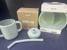 NEW IN BOX Lalo Silicone Suction Bowl with Lid  Little Cup With Lid  Straw