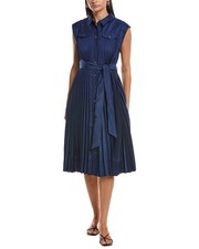 Milly Johanna Pleated Twill Midi Dress Women's