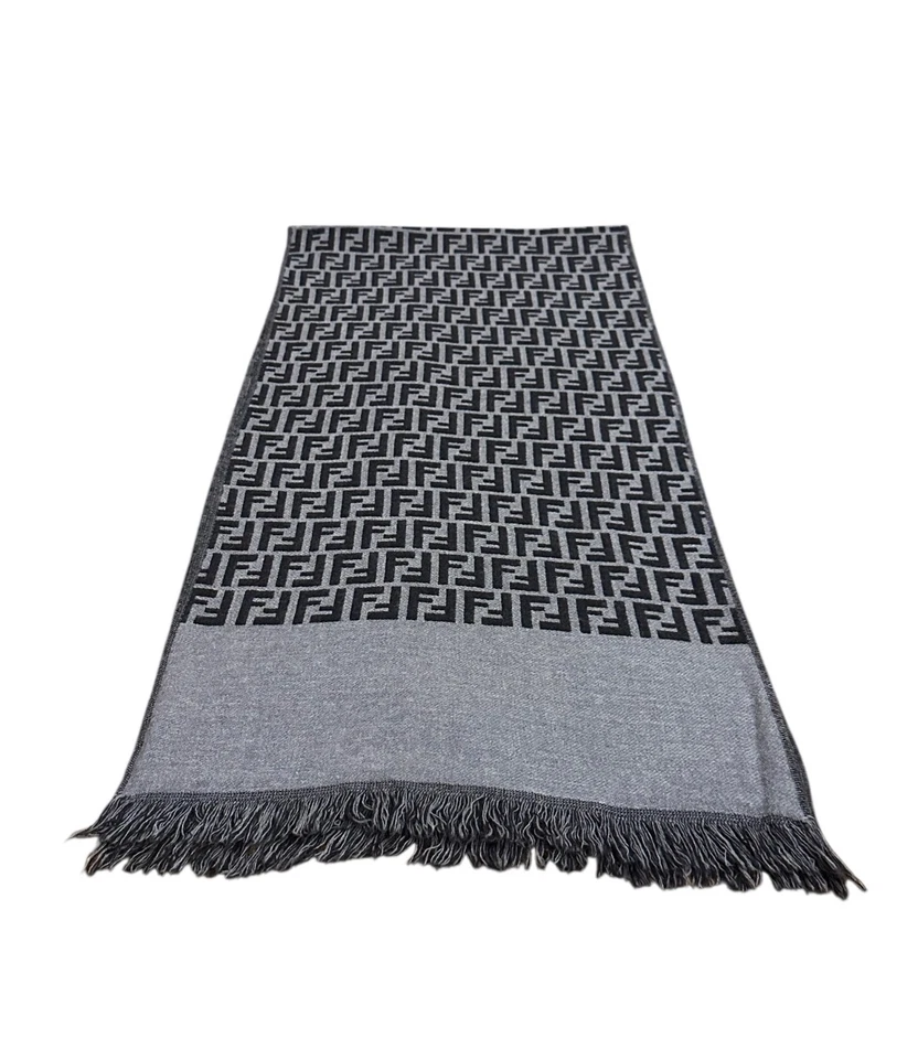 Б/у подлинный Fendi 100% шерсти шарф серый и черный - Изображение 2 из 4