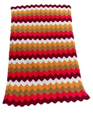 Vintage Chevron Afghan Lap Blanket Zig Zag Handmade 5 Colors 36”x57” Grandmacore