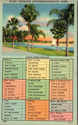 Busy Persons Correspondence Card, Things Desired Checklist Postcard 