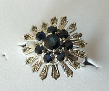 ANCIENNE BAGUE COCKTAIL ARGENT MASSIF SAPHIR TAILLE 55 vintage