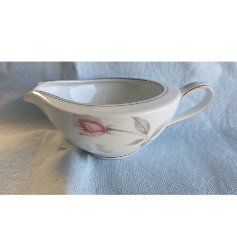 Noritake Rosemarie Floral China Creamer 6044 Japan White Pink Gray Glossy Flower