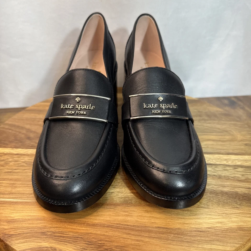 Mocasín Kate Spade New York Tacones Para Mujer Talla 7.5 B Negro Sin Cordones Tacón Quinn Foto 2 de 4