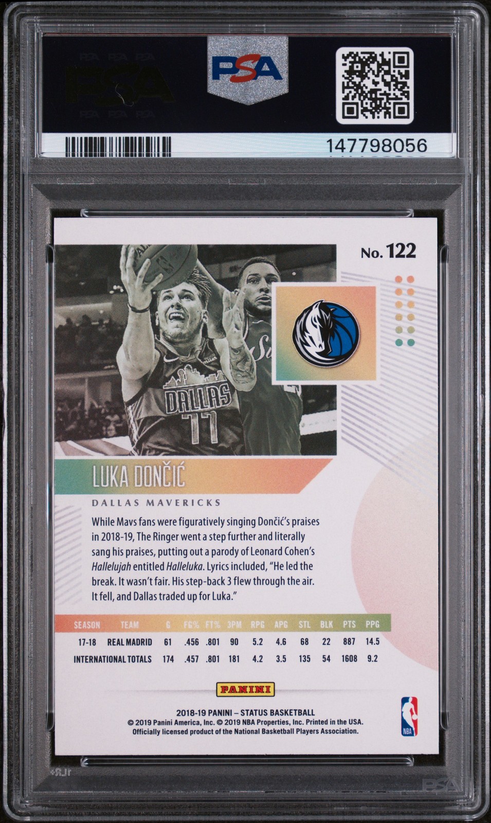 2018 Panini Status #122 Luka Doncic PSA 9 view 2