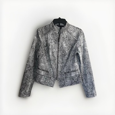 Women s White House Black Market Zip up Jacket Grey Snake Skin Pattern, size 8