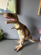 Toys R us T Rex Action Figure Plastic 17in Brown Beige Black Dinosaur Toy