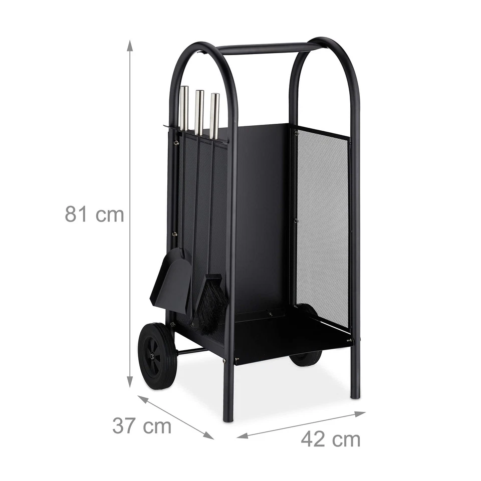 Relaxdays Carrello Portalegna con 3 Accessori Mobiletto in Acciaio da Camino - Immagine 4 di 4