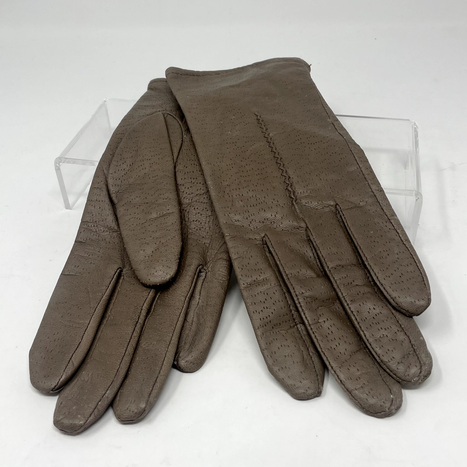 Fownes Womens Leather Gloves Size 7 Brown WPL 9522 Acrylic Lining Vintage