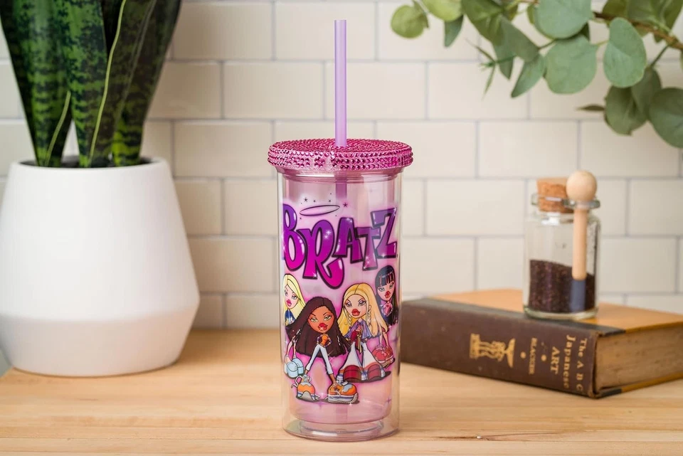 Bratz Featuring Cloe, Yasmin, Jade, and Sasha Plastic Tall Cold Cup with Rhin... - Image 3 of 4