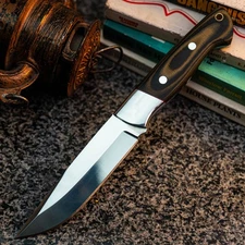 Gift-Ready 9.1" Damascus / Steel Knife Full Tang Hunt it Hunt + Leather Sheath