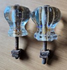 2 Vintage 6 sided Ribbed Small Glass Cabinet Knobs Drawer Pulls — photo 1