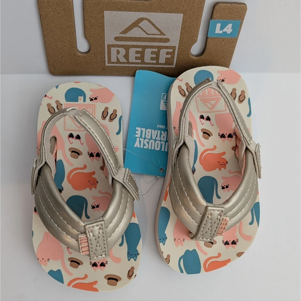 Nueva Sandalia Reef Little Ahi Genial Gatos Estampado Animal Niños Pequeños Talla 4 Zapatos Niña Foto 2 de 4