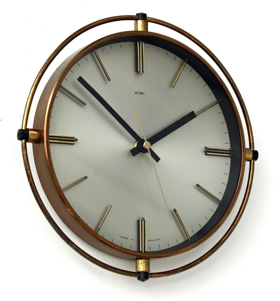 Vintage 25cm Metamec Wall Clock - Retro Mid Century Atomic 1970s Silver ...