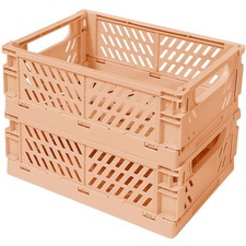 Pastel Plastic Storage Baskets 2 Pack, Collapsible Crates for Organizing, Spa...