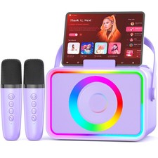 Karaoke Machine,Portable Bluetooth Speaker with 2 Wireless Microphone for Adu...