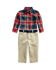 NWT Polo Ralph Lauren Baby Boys Red Plaid Shirt Pants pjl0321 "NO BElT"