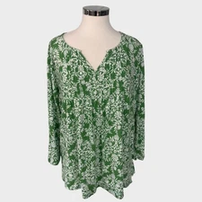 Style & Co. Womens Plus Size XXL Green White Floral Top Cotton Modal