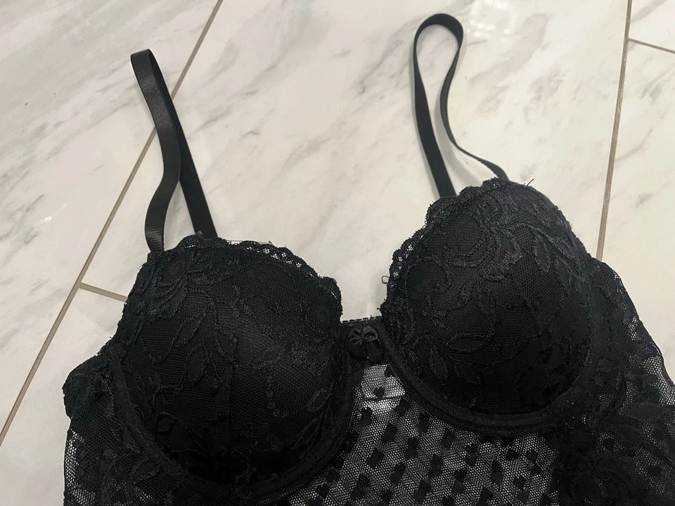 Lencería Babydoll Rampage para mujer M Heart Dot negra - Sujetador vintage UW Y2KV Foto 2 de 4