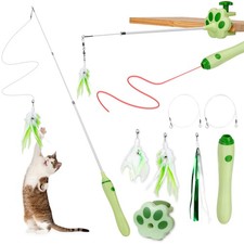 Indoor Cat Toys 3-in-1 Retractable Wand with Feather and Mice