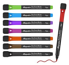 Magnetic Dry Erase Whiteboard Markers, 8 Count Colorful Fine Tip Thin Dry Erase