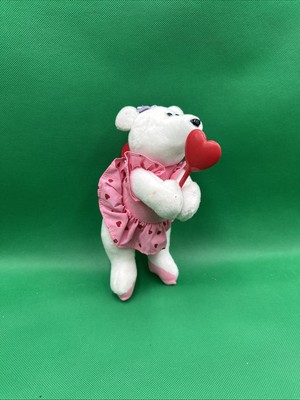 #N3- Vintage Applause Valentine Bear Plush  Heart Wand, Pink Dress, 9  Cute Gift