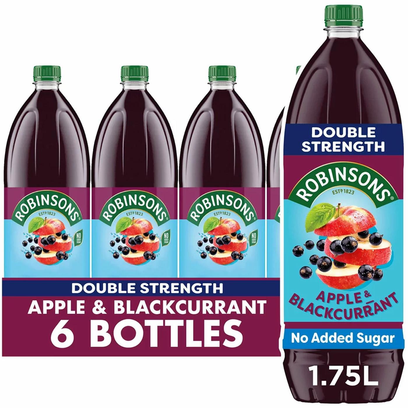 Robinsons Real Fruit Apple and Blackcurrant Squash Juice No Sugar Pack 6 x 1.75L