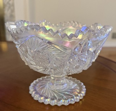 Vintage L.E. Smith Iridescent  Comet in the Stars  Carnival Glass Compote