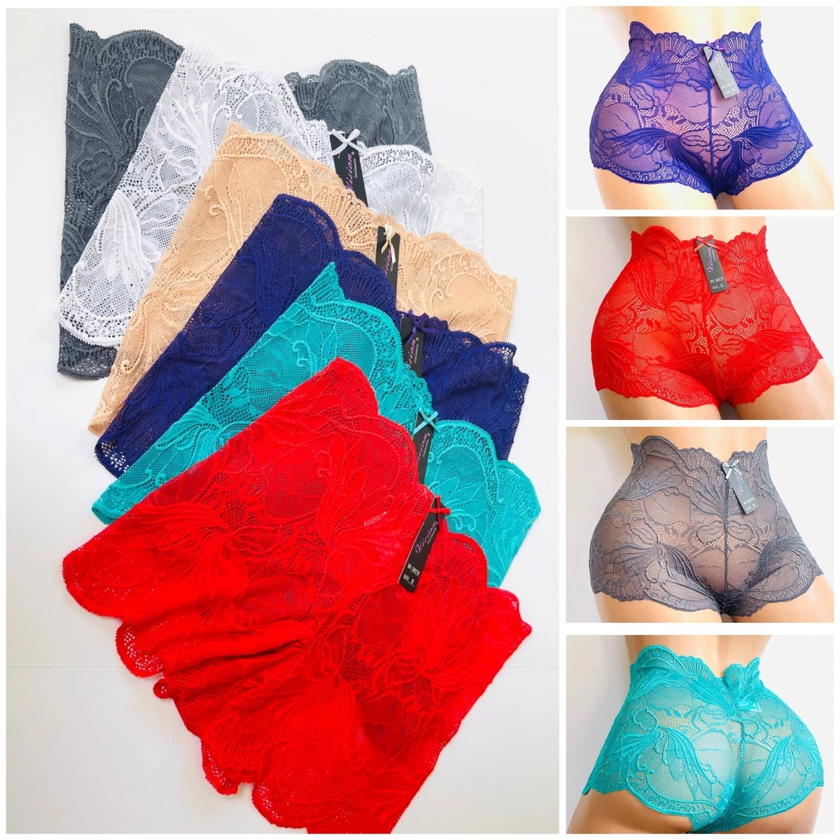 Lot of 6 Women Sexy Boyshorts Underwears Lace Panties Cheeky Undies Short S 4XL