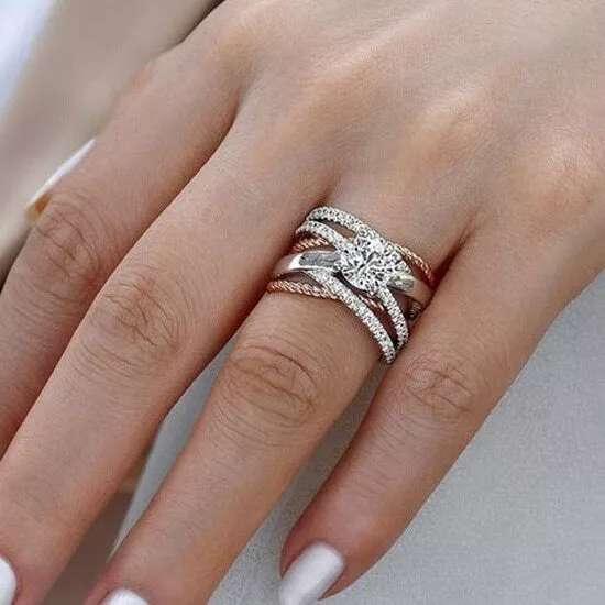 Anillo De 925 Plata AAA Zirconia Curva De Lujo Para Mujer Cristal