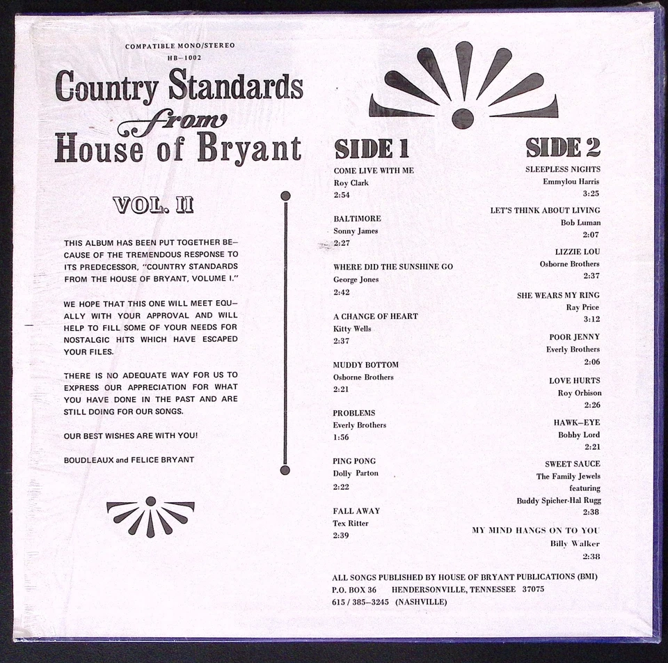 COUNTRY STANDARDS FROM HOUSE OF BRYANT VOL II AIRPLAY ONLY EXC VINYL LP 119-53W Foto 2 de 4