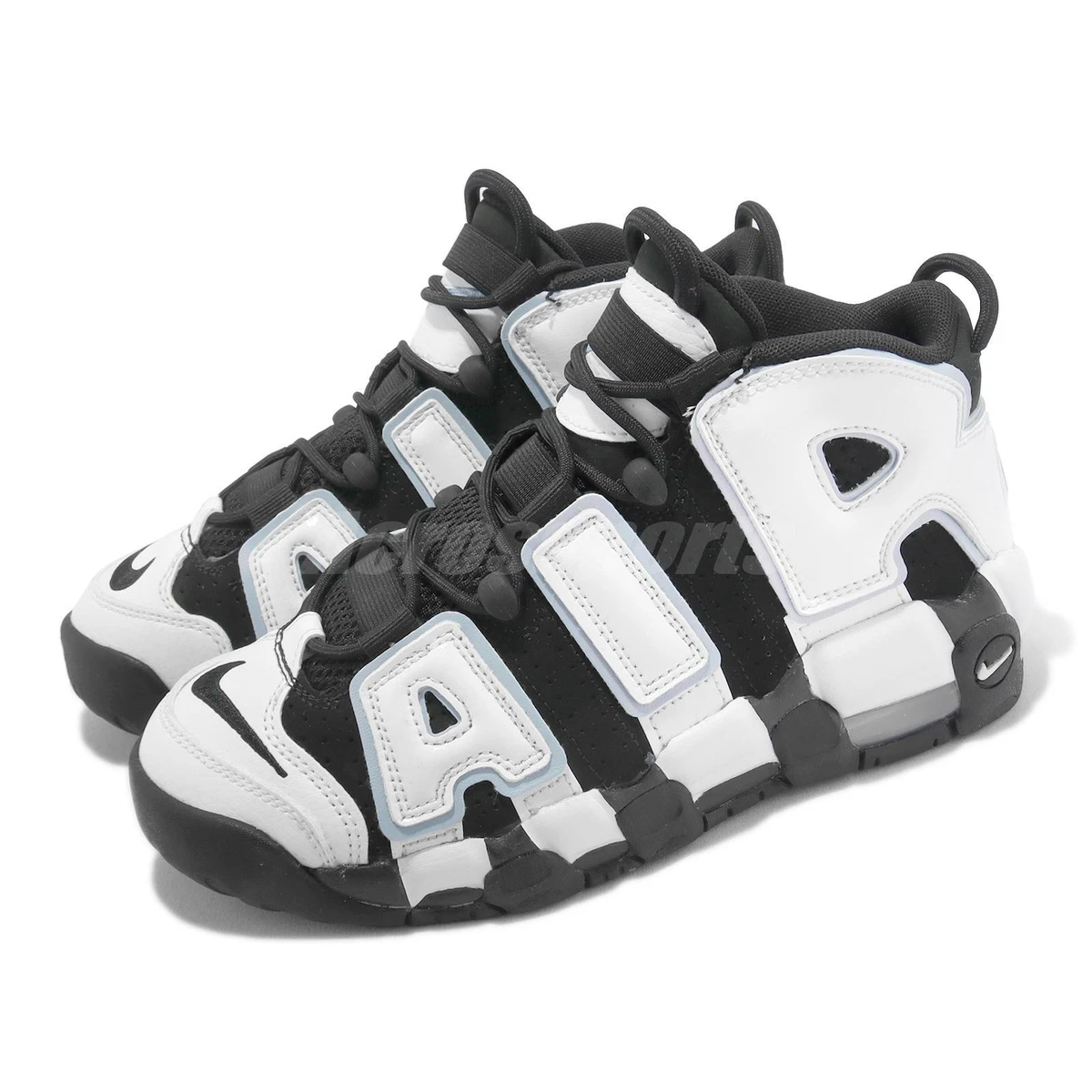 nike big kids air more uptempo black white multi color cobalt bliss