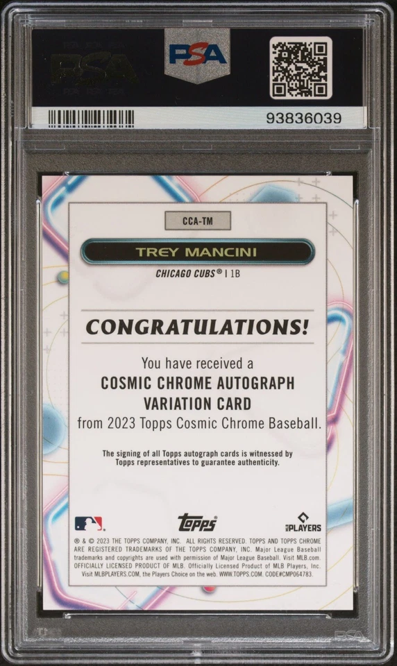 2023 Topps Cosmic Chrome Green Space Dust Auto /75 Trey Mancini PSA 10 GEM MT - Image 2 of 2