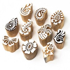 Set of 10 Wooden Printing Block Stamp Pottery Textile Fabric Stamp Border D 02