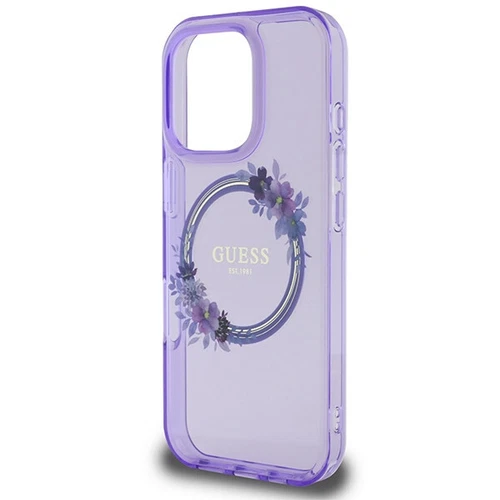 GUESS iPhone 16 Pro Max Case Cover MagSafe IML Flowers Wreath Purple - Picture 5 of 8