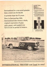 1958 Print Ad International Trucks Cost Least to Own!Custom Pickup Sunny Ridge