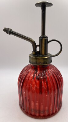 Antique Style Plant Spritzer/Mister, Red Ribbed Glass, Antiq Brass ...