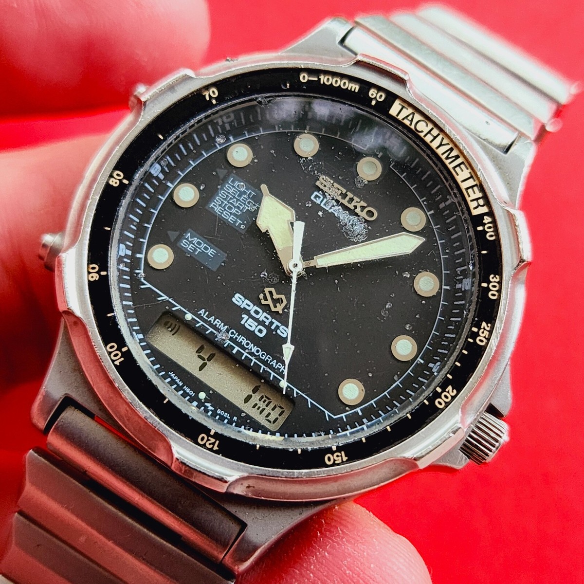 Seiko SQ Sports 150 Alarm Chronograph 1987 Rare H601-8029 H601