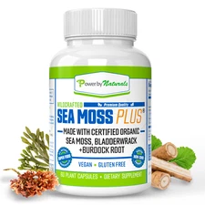 Certified Organic Sea Moss Capsules - Irish Sea Moss Bladderwrack Burdock Root