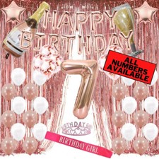 7th Birthday Rose Gold Decorations - 40" Number Balloons, Foil Curtains  More
