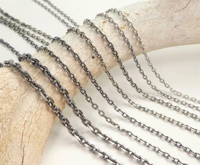 Oxidized Sterling Silver Linked Chain Necklace 1.5mm 2mm 3mm 45cm