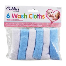 6PK Baby Wash Cloths Soft Gentle Delicate Machine Washable Care - BLUE & WHITE