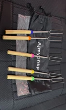 Ajmyonsp Extendable Campfire Roasting Sticks/ Forks /Skewers ( 5 Piece)+ Bag.