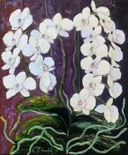 Original Oil Painting Orchids Flowers Floral Hand Painted Impasto Art 22x18 in