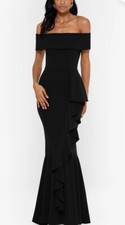 Betsy  Adam Carina Off The Shoulder Black Long Gown Size 12 Retail  279