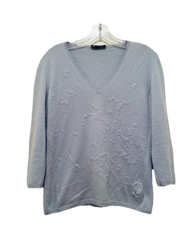 Loro Piana Pure Cashmere  3/4 Sleeve Sweater Tonal Embroidery Sz. 44 Italy